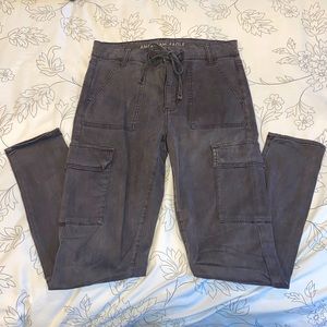 Grey High Waisted High Rise Cargo Jeggings Skinny Jeans